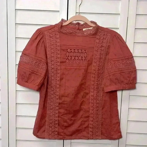 Universal Thread Boho Lace Crochet Puff Sleeve Cotton Top Size Small - Picture 4 of 12